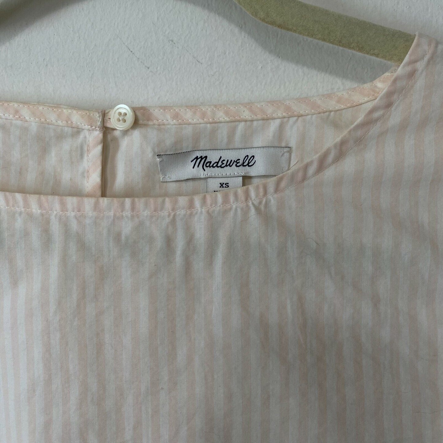Madewell Apricot Ivory Poplin Stripe Ruffle Keyhole Blouse