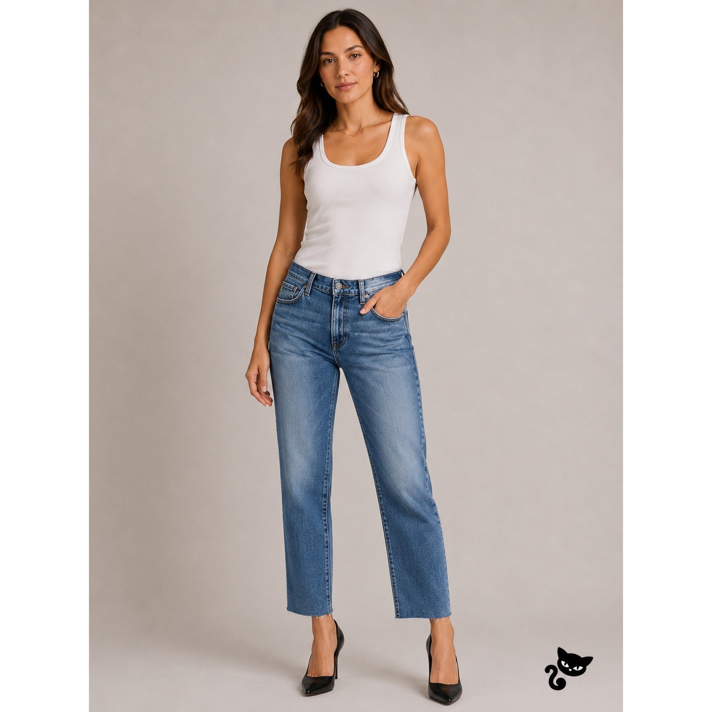 AG Medium Wash Whiskered Raw Hem Harper Essential Straight Leg Jeans 29R