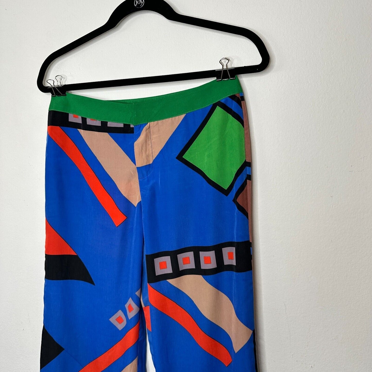 Jealous Tomato Bright Blue Green & Tan Abstract Design Palazzo Pants Front Zip M