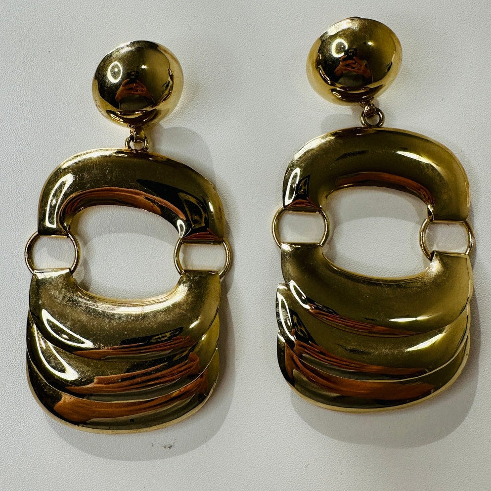 Vintage 80's Gold Chunky Dangle Clip-On Earrings