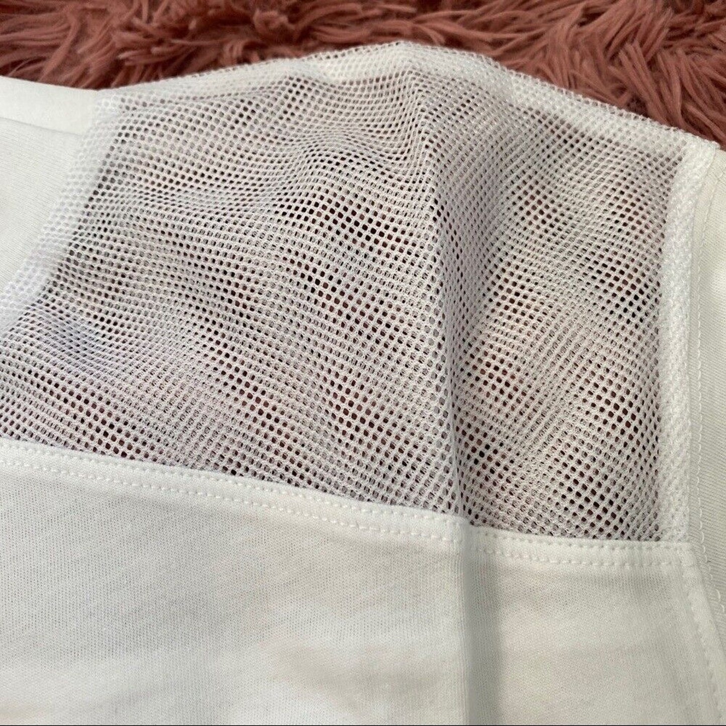 NWT Kendall & Kylie White Mesh Shoulder Raw Hem Long Sleeve Crop Blouse S