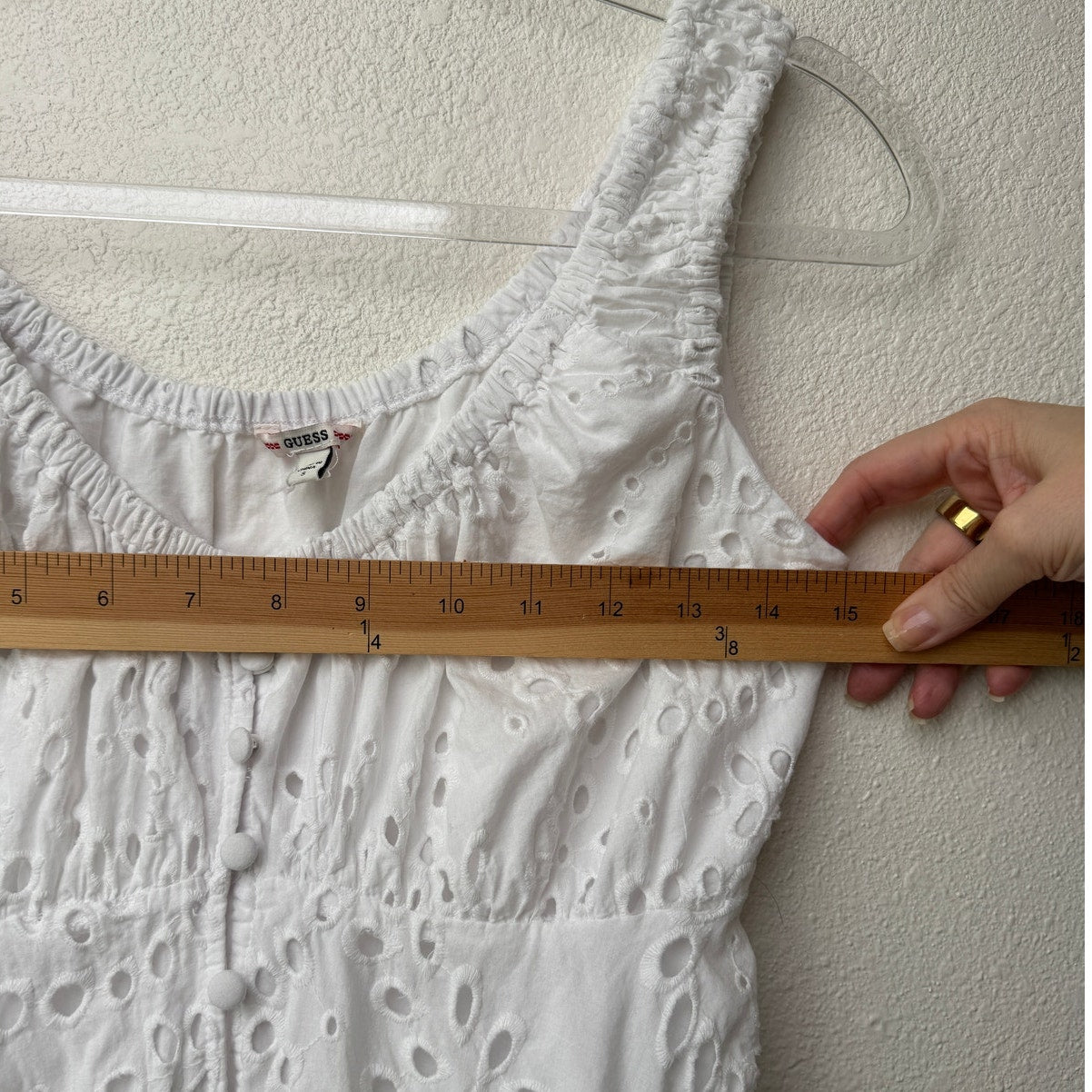 Guess Larisen White Eyelet Button Front Boho Tank Top Size S