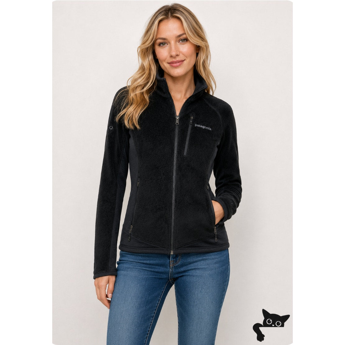 Patagonia Black Fuzzy Long Sleeve Front Full Zip Light Weight Fitted Jacket S