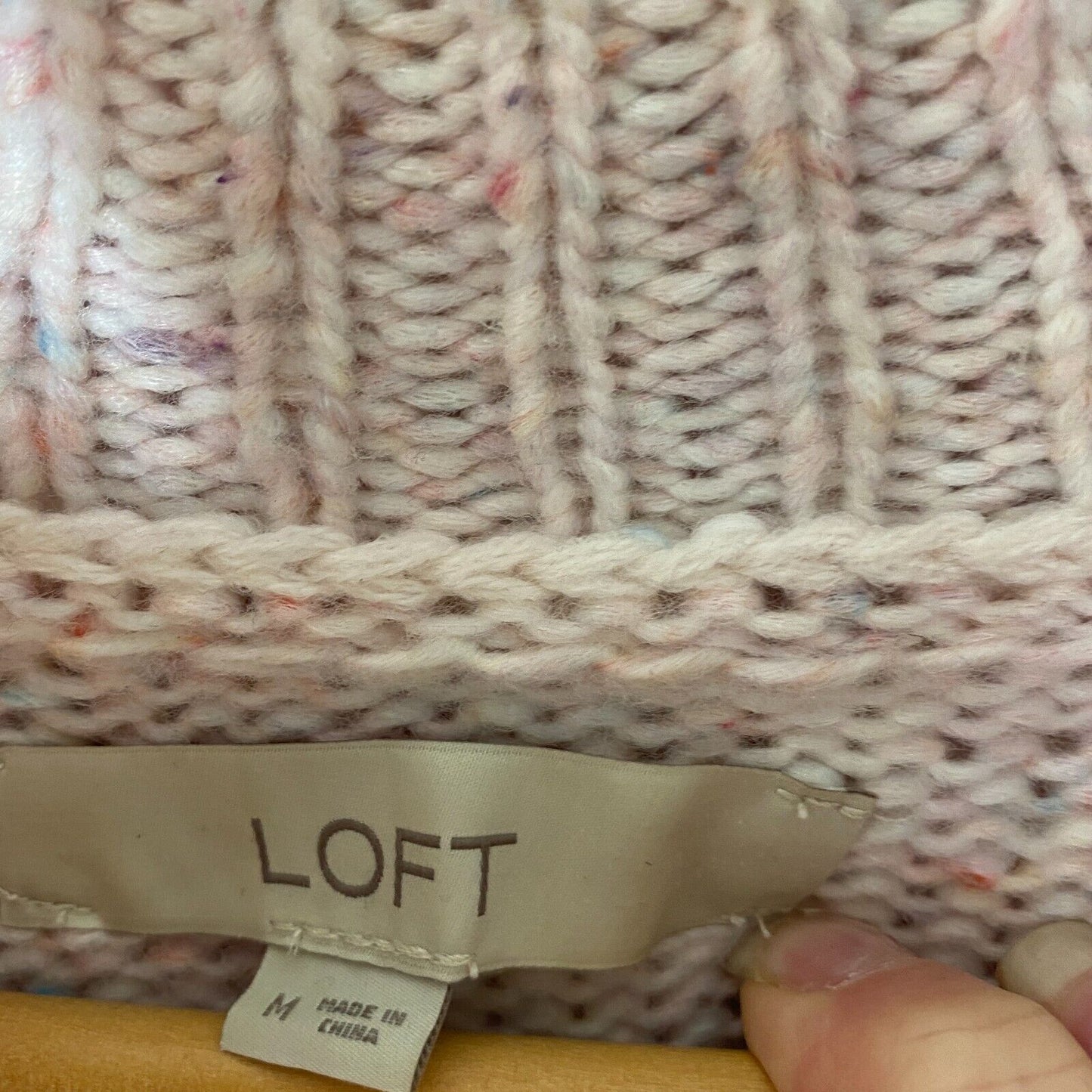 Loft Pink Multi-Color Pastel Shimmery Long Sleeve Boxy Cowl Neck Sweater Medium
