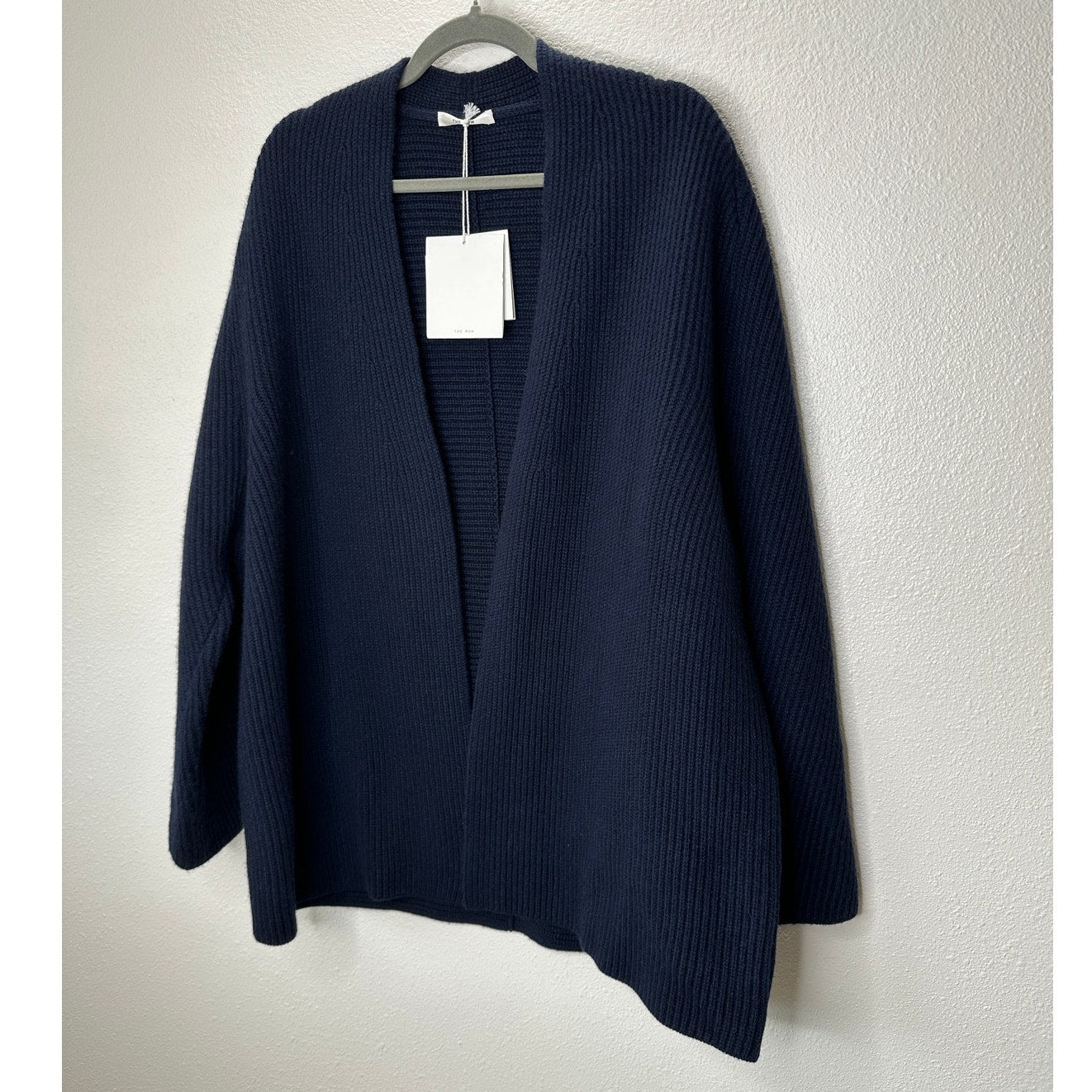NWT The Row Dark Navy Ardi Chunky Knit Long Line Open Cardigan M