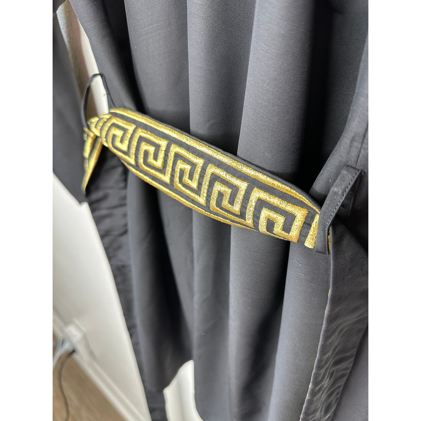 Versace Belted Gold Embroidered Black Wool Blend Kimono Jacket M