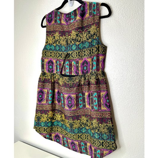 RVCA Multicolor Floral Print Cutout Triangle Back Round Neck Mini Dress S