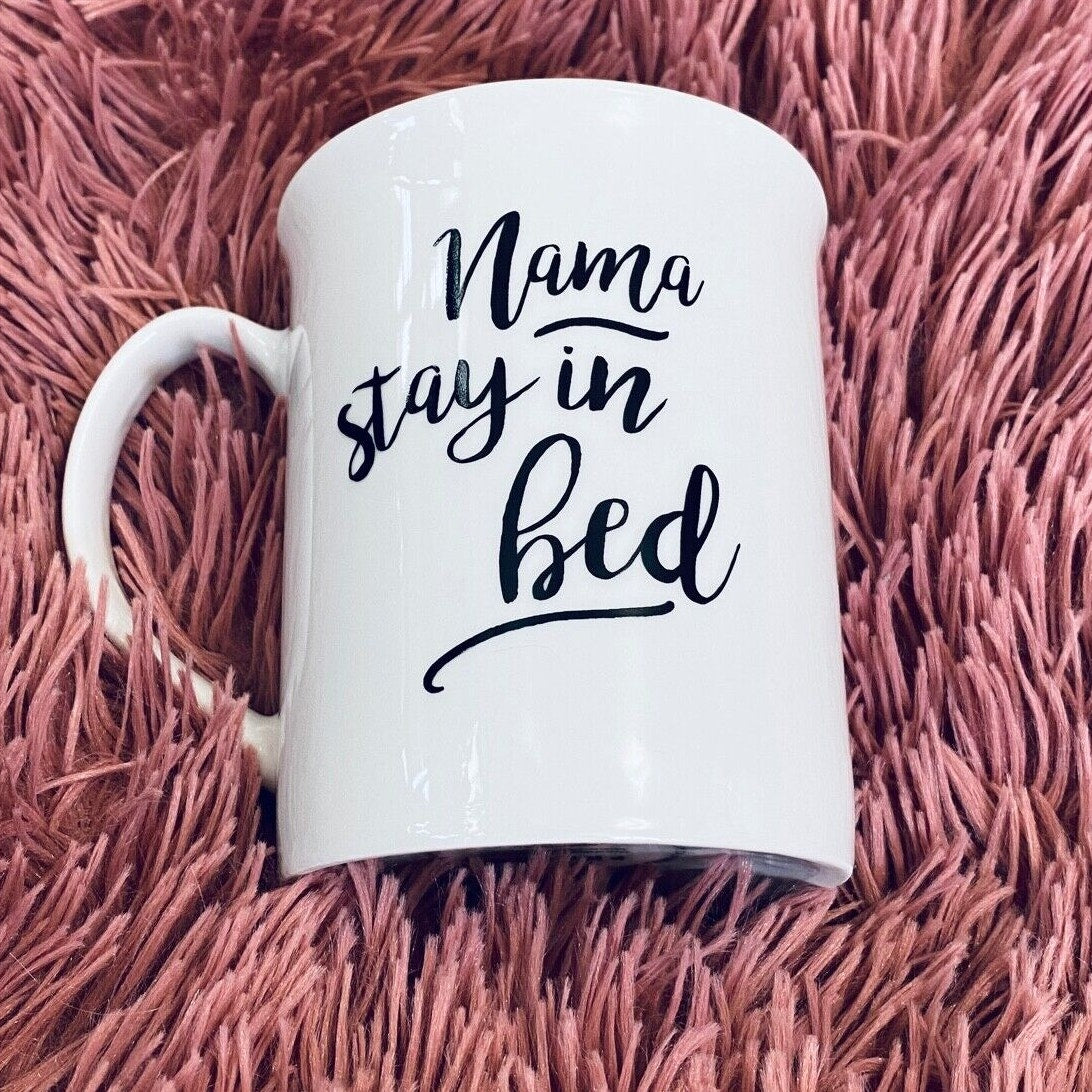 Fringe California Yoga Nama Stay in Bed 16 oz Mug Cup Black and White Yoga Hamsa
