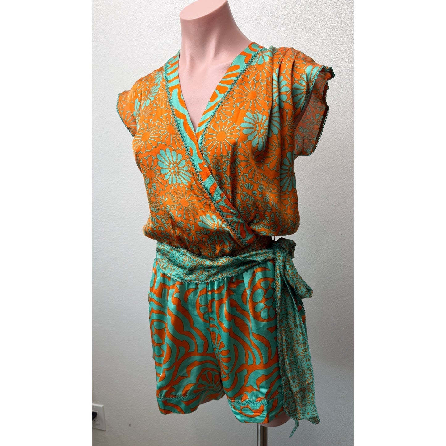 NWT Poupette St Barth Anaik Orange Green Womens Jumpsuit S