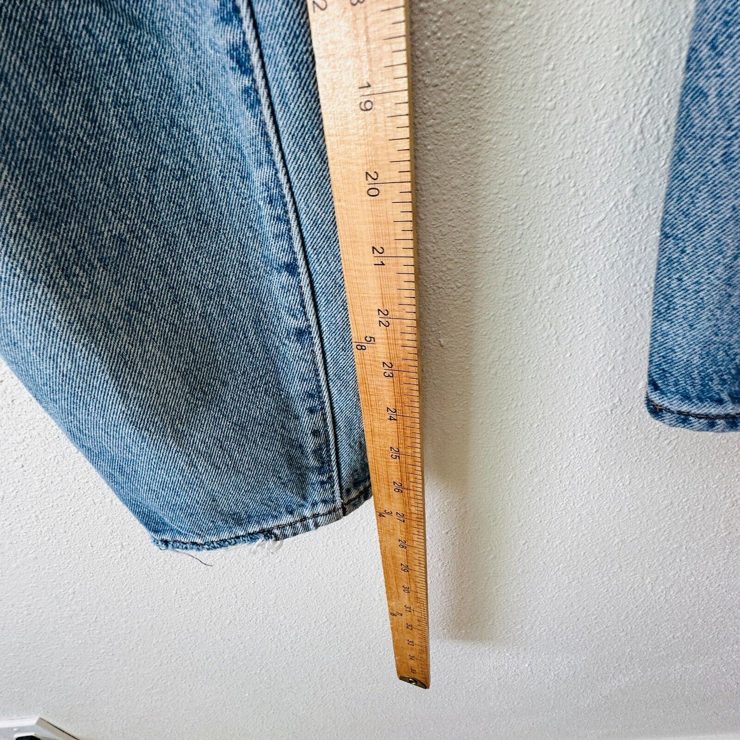 Levis White Oak Cone Denim Light Medium Wash Button Fly Distressed Slim Leg Jean