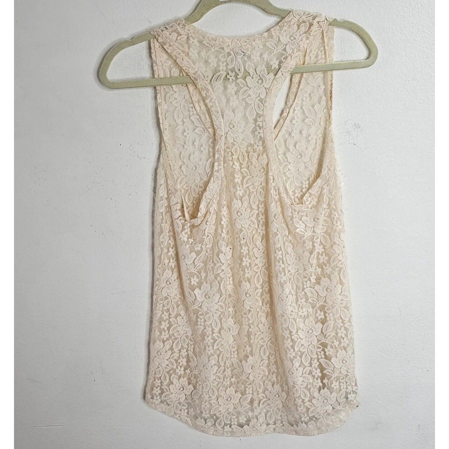 Splendid Cream Sheer Floral Lace Scoop Neck Breast Pocket Racerback Tank Medium