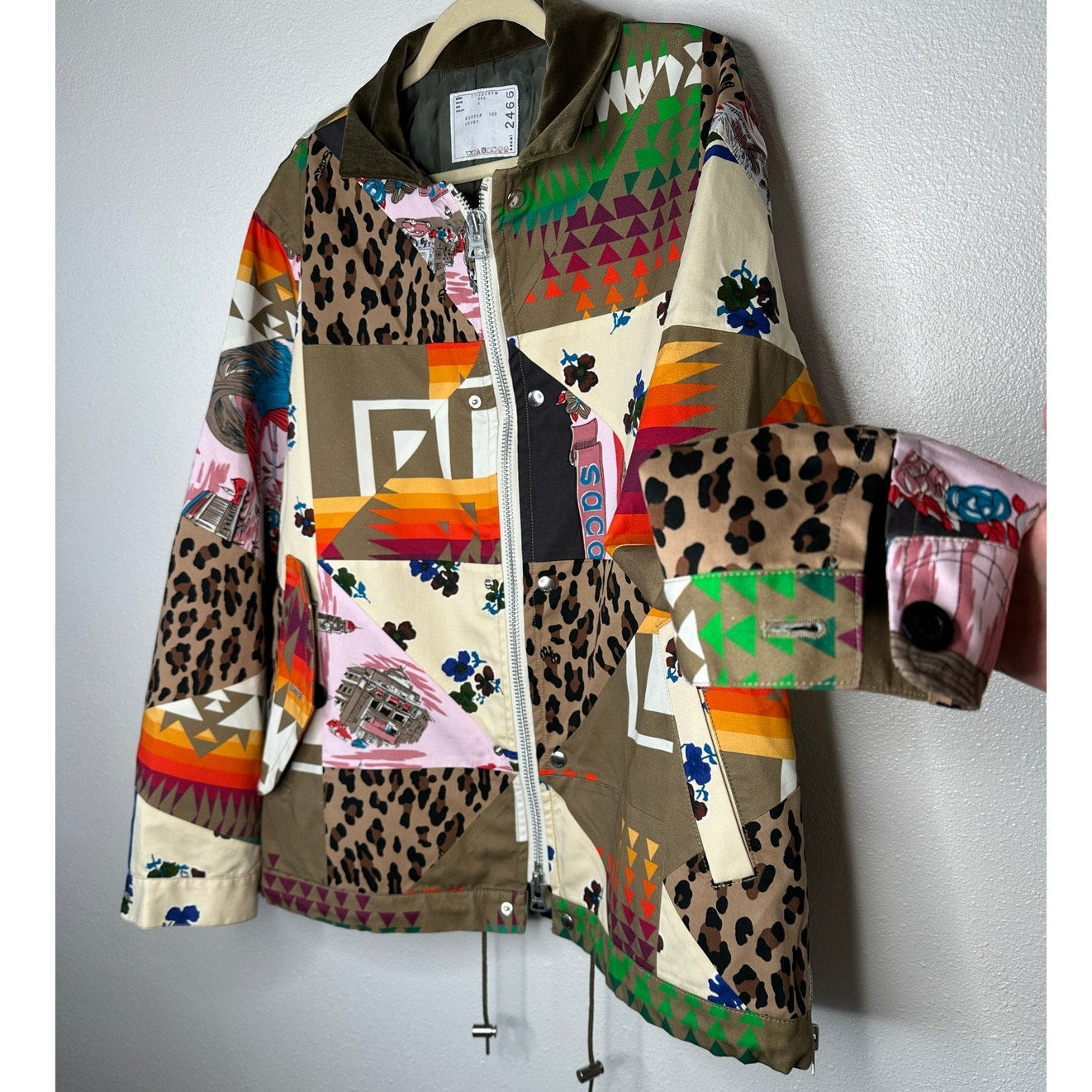 Sacai Tan Animal Mixed Print Patchwork Cotton Velvet Collar Zip Jacket 4 / XL