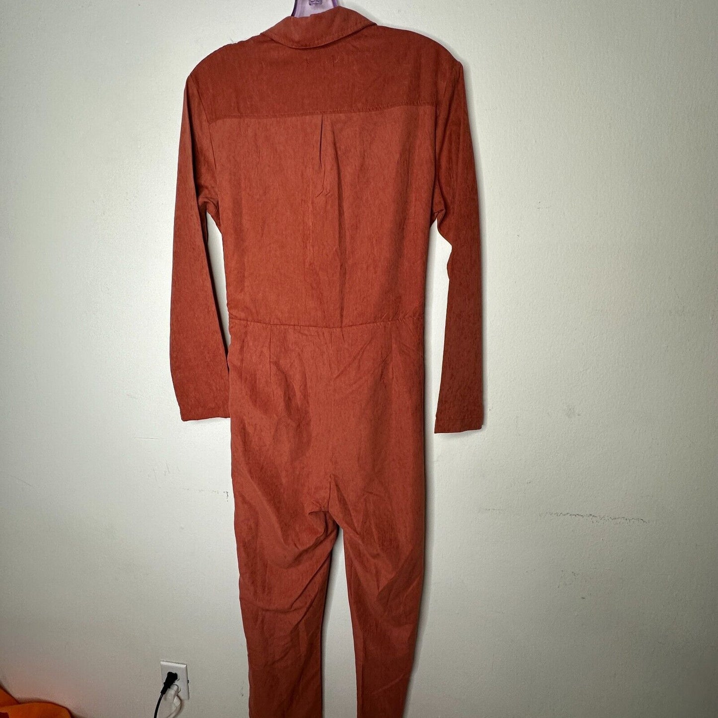 NWT Boohoo Rust Utility Cargo Belted Jumpsuit Tapered Leg Front Safari Pocket 7
