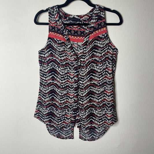 Sanctuary Sleeveless Black Tribal Chevron Print Split V-Neck Button Down Tank XS