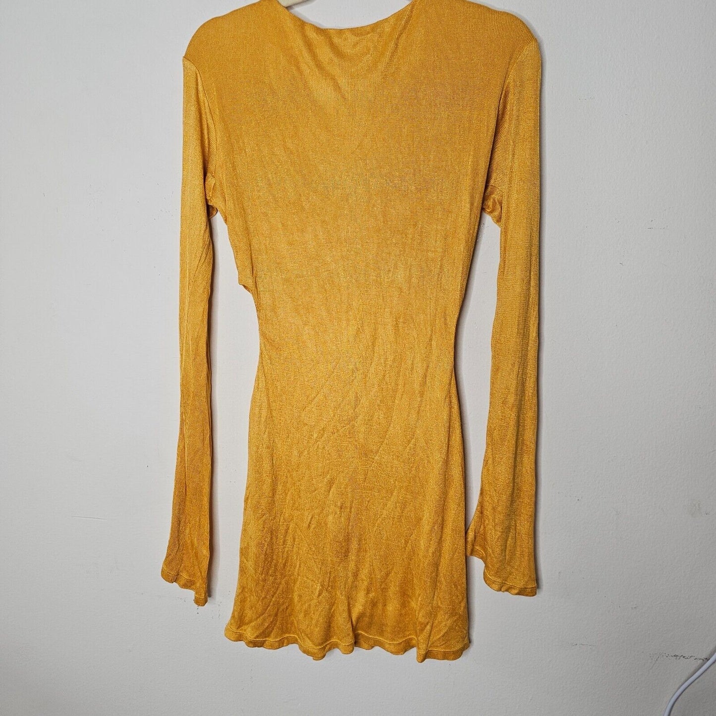 Savannah Morrow Mustard Long Sleeve Keyhole Side Cut Outs Bamboo Mini Dress SM