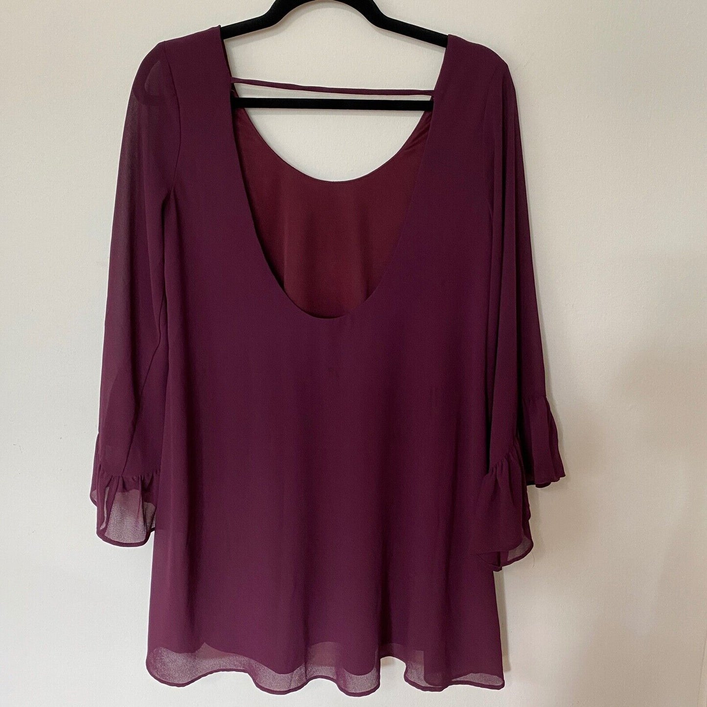 Show Me Your Mumu Dark Plum Boomerang Chiffon Flutter Sleeve Mini Dress Small