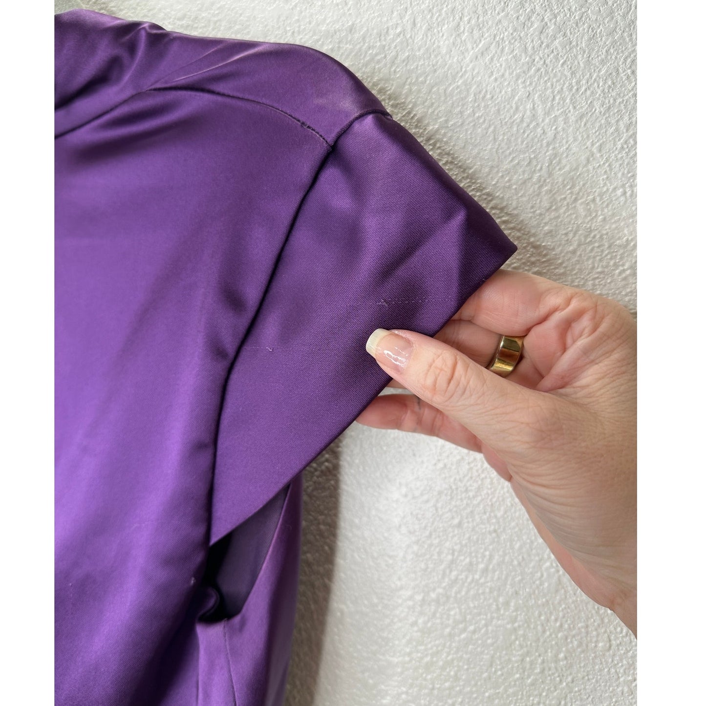 Xscape by Joanna Chen Purple Satin Faux V Neck Cap Sleeve Midi Dress 6