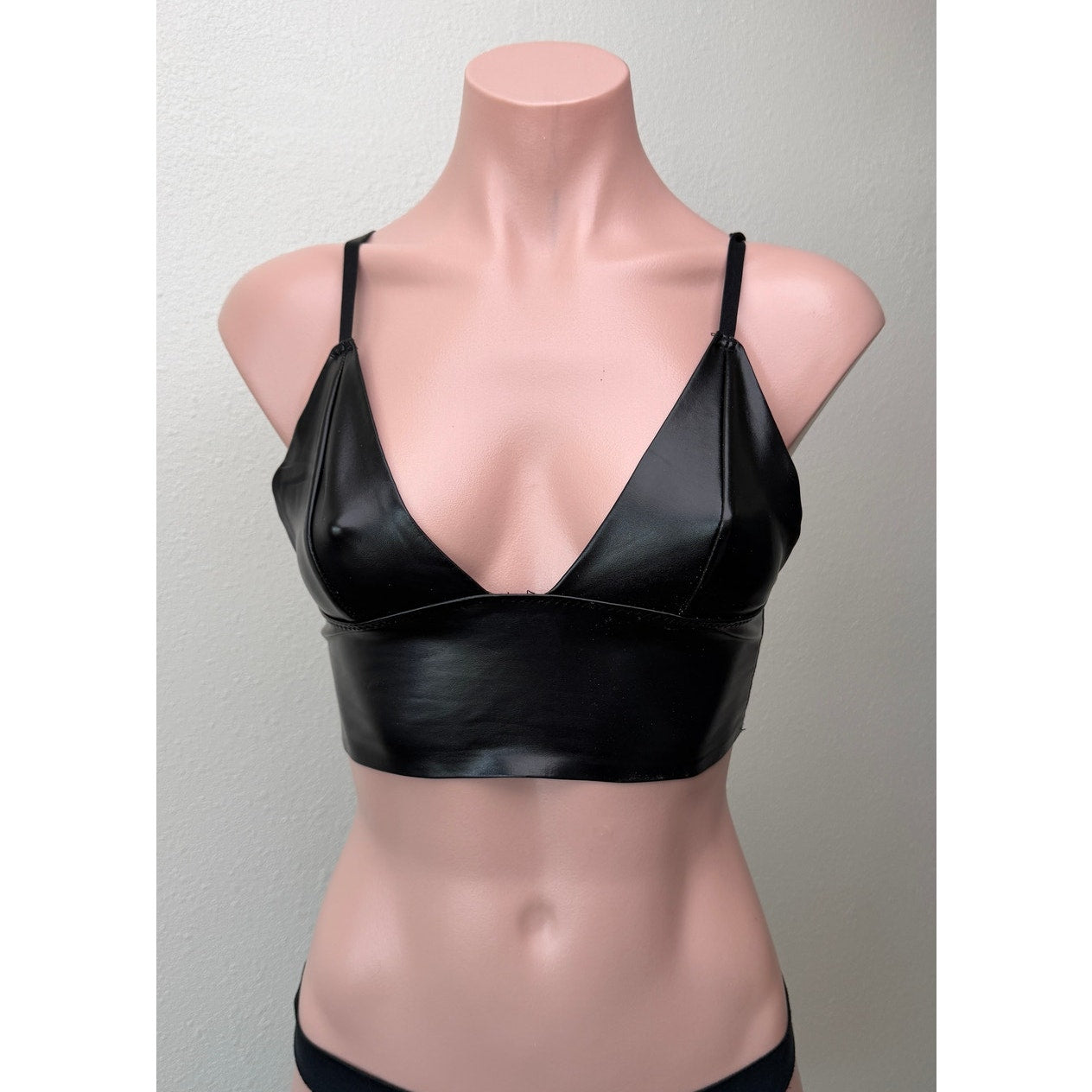 Black Faux Leather Triangle Bralette Women S