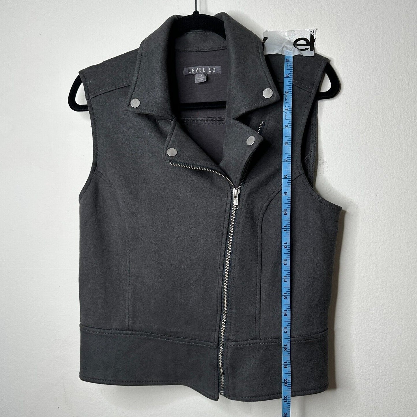 Level 99 Alexa Faux Suede Earl Gray Moto Vest Asymmetric Center Front Zip Medium