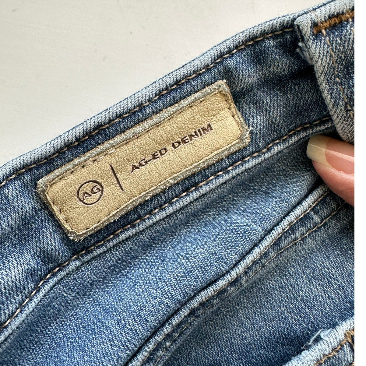 AG Medium Wash Whiskered Prima Crop Cigarette Leg Jeans 30