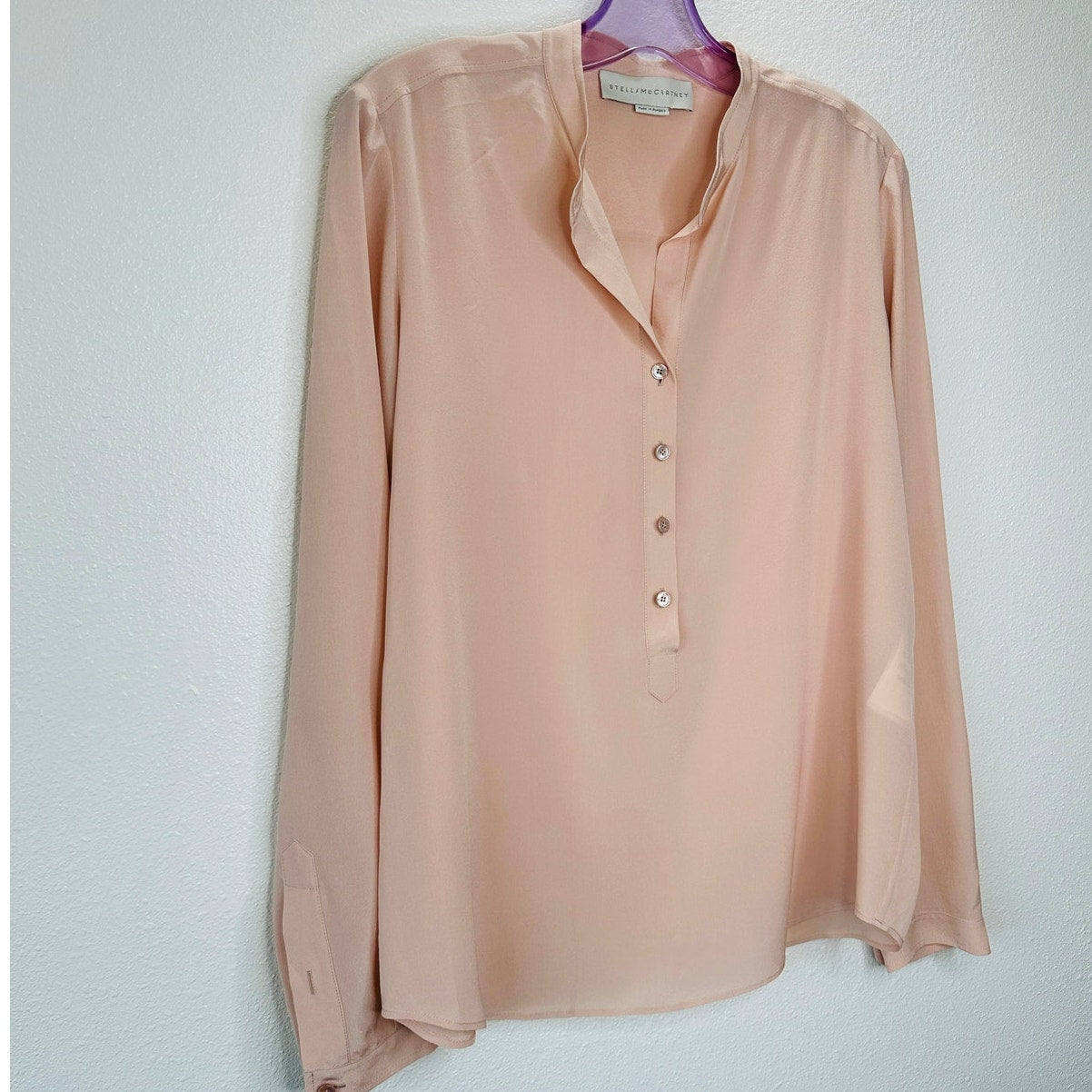 Stella McCartney Eva 100% Silk Muted Pink 3/4 Button Long Sleeve Blouse 42 / M