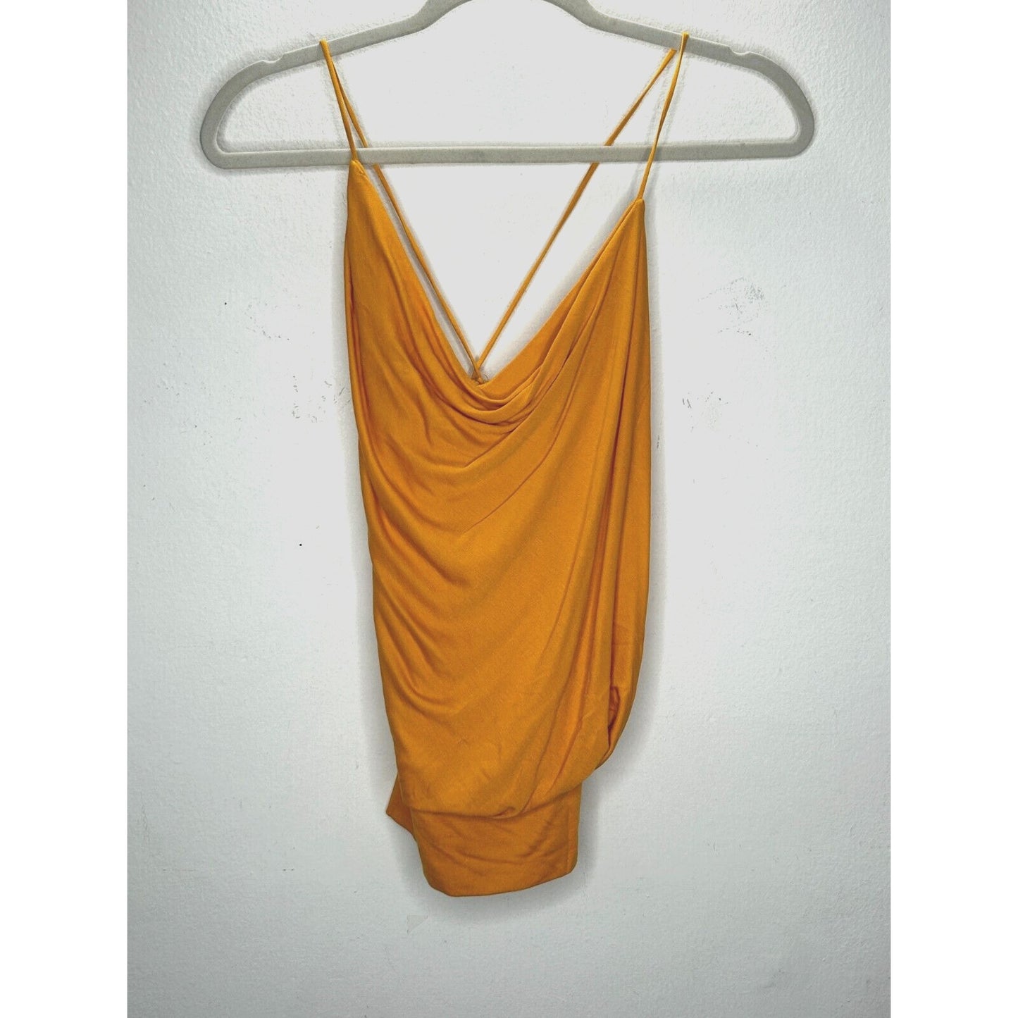 BCBGMAXAZRIA Orange Simone Flame Drape Open Criss Cross Tie Back Summer Top XS