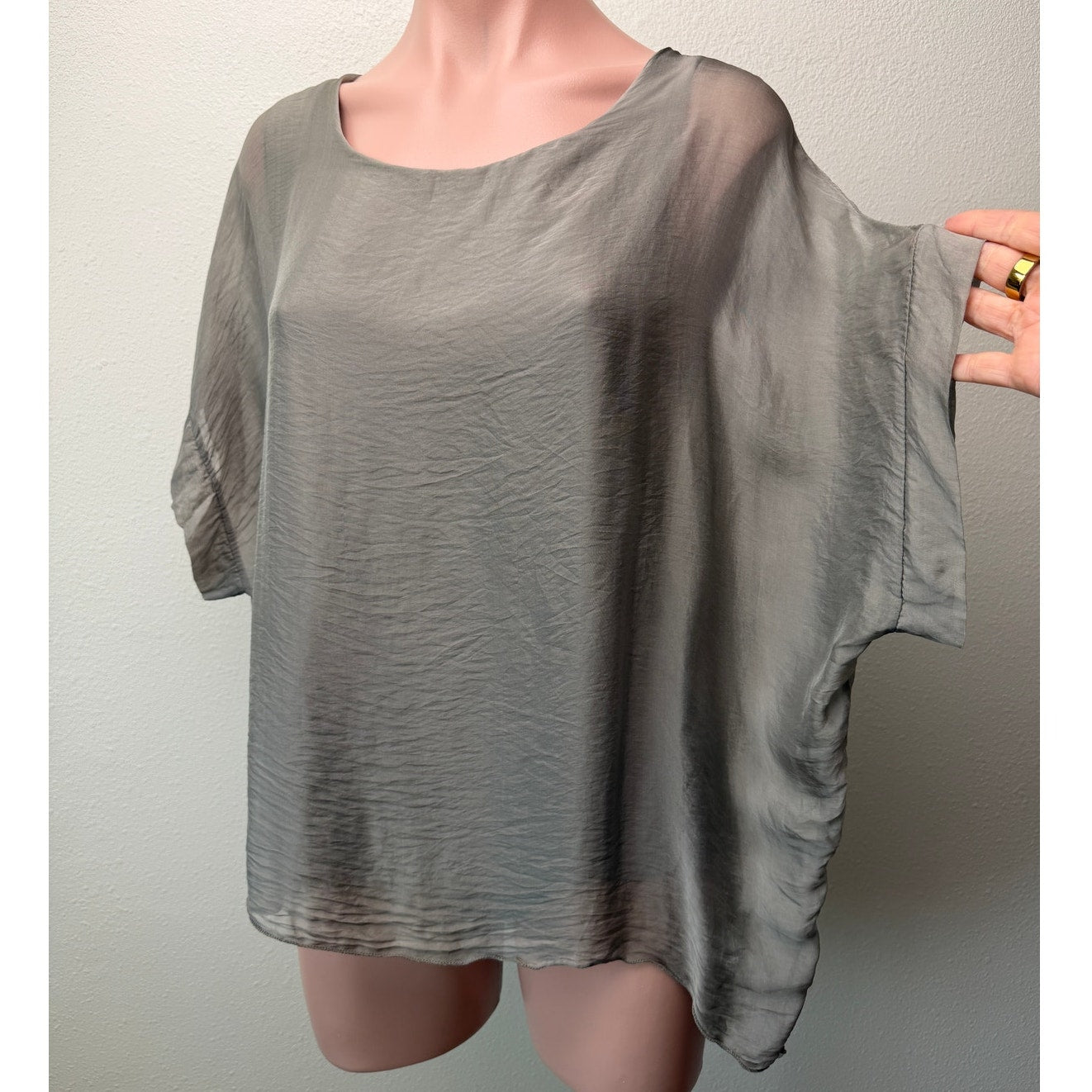 Kahili Taupe Martina Silk Top Sheer Chiffon Overlay Blouse O/S