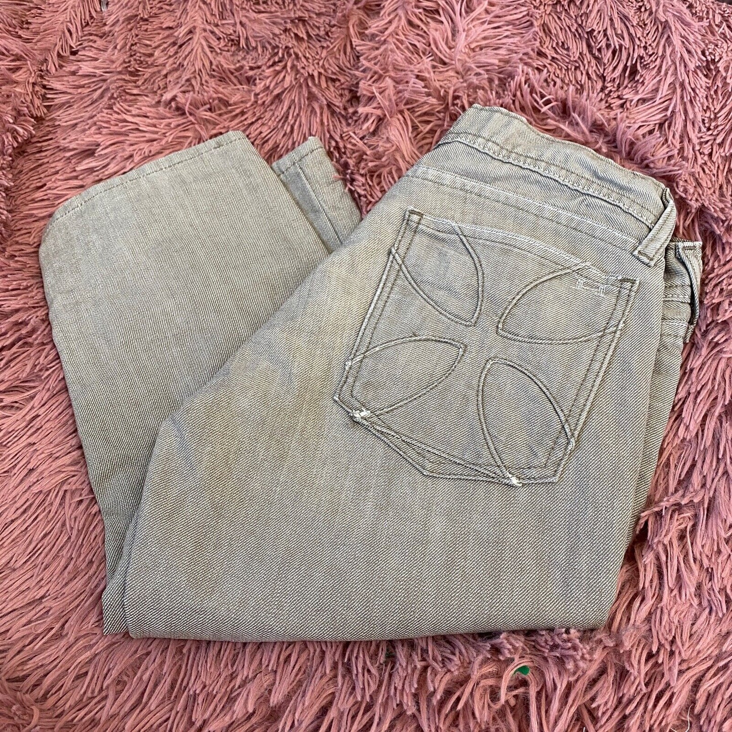 VTG Habitual Gray Taupe Low Rise Bermuda Long Line Design Pocket Denim Shorts 25