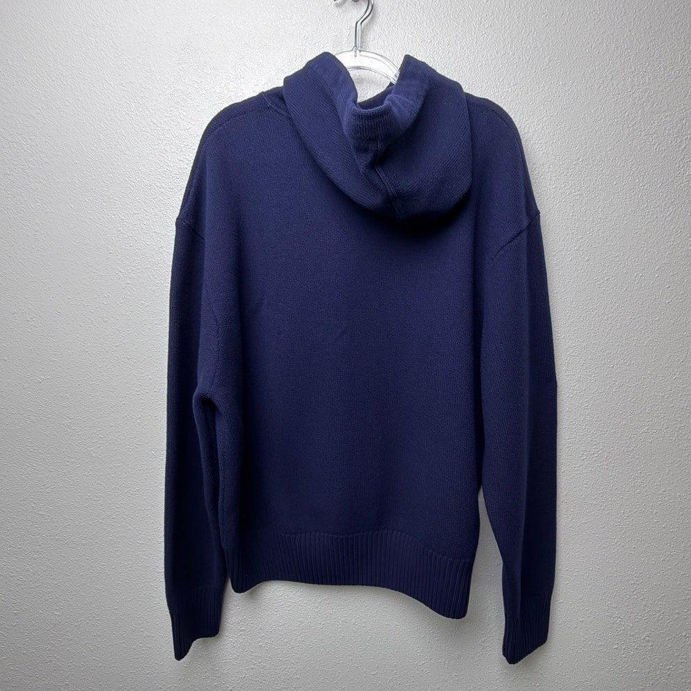 AMI Paris Ami de Coeur Heart Logo Navy Wool Knit Hoodie Men's US L
