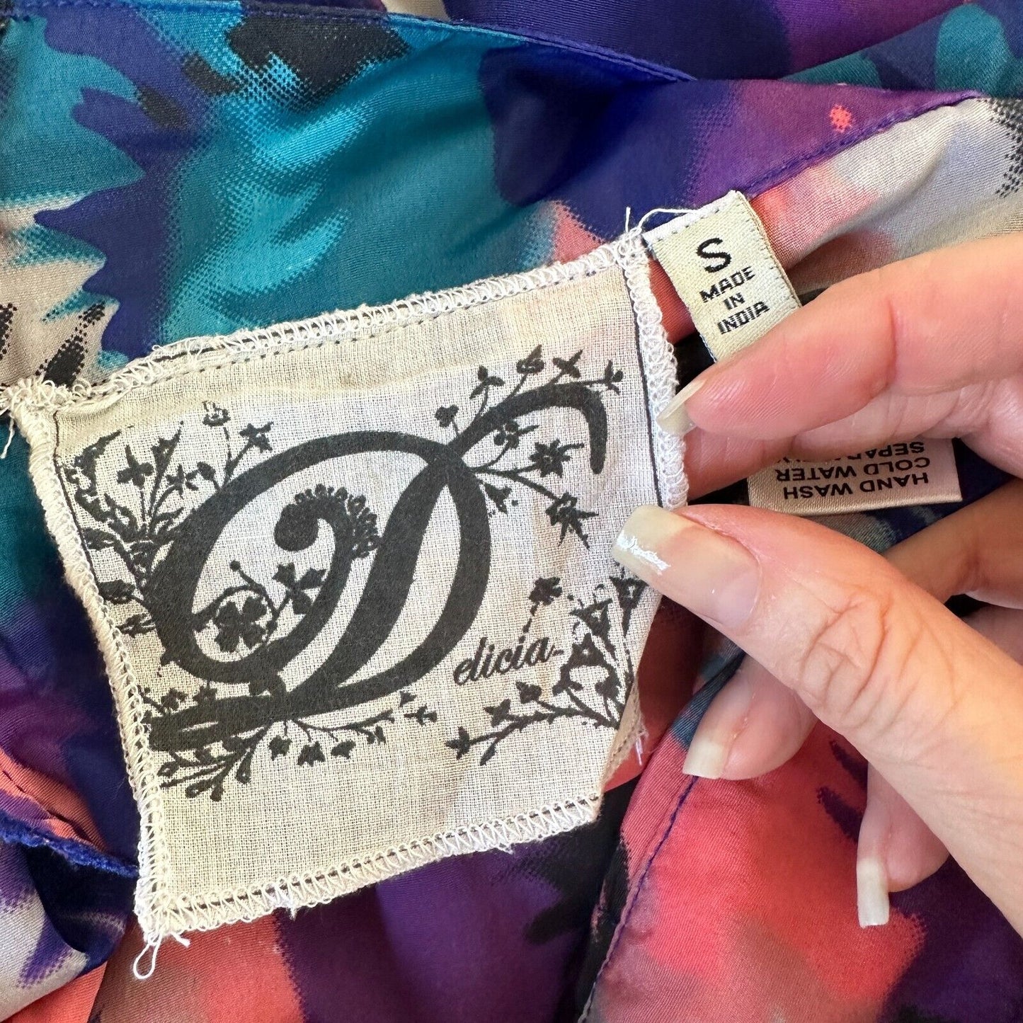 Delicia Satin Purple Pink Blue Geometric Light Side Tulip Zip Back Skirt S