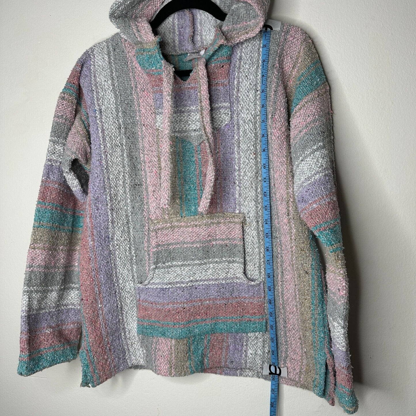 San Jose Pink Aqua Stripe Pullover Long Sleeve Blanket Front Pocket Hoodie L