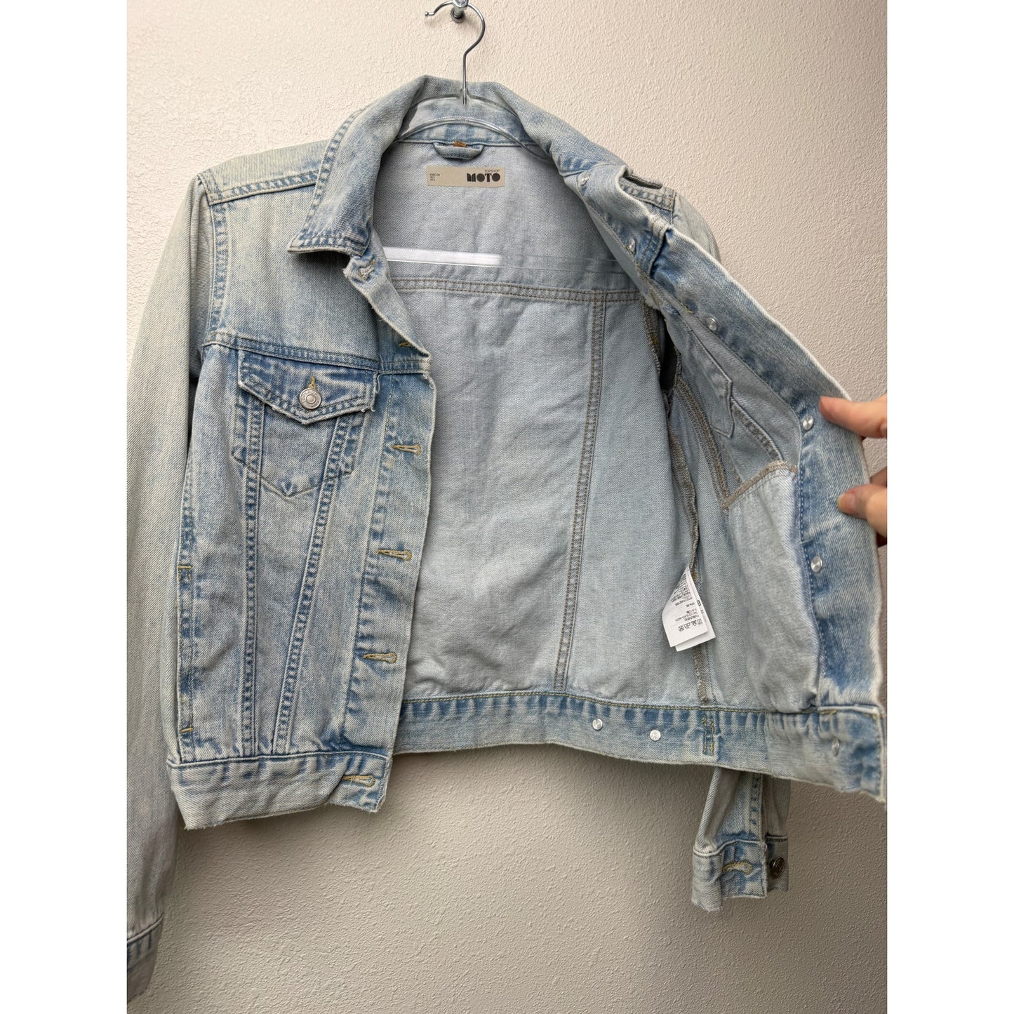 Topshop Moto Light Wash Distressed Denim Jacket Women's 2