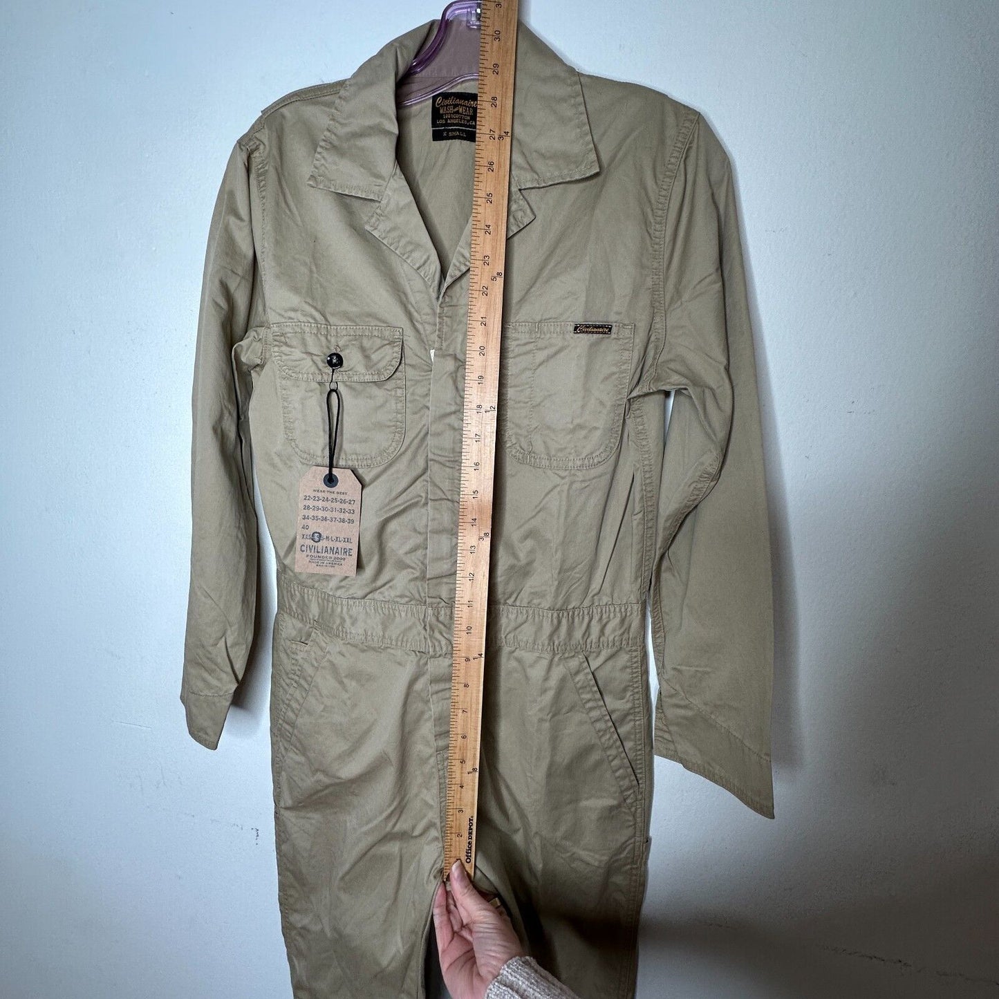 NWT Civilianaire Tan Khaki Zip-Front Long Sleeve Utility Pockets Jumpsuit XS