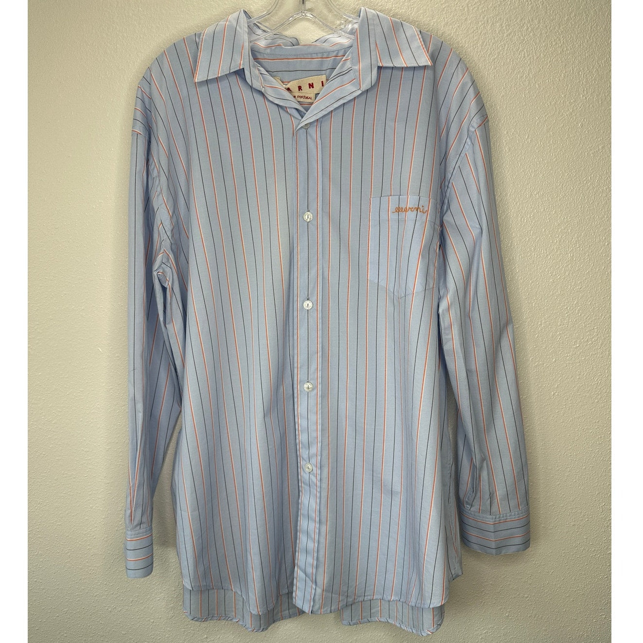 NWT Marni Camicia Organic Striped Cotton Poplin Iris Blue Collared Shirt 42 / 10