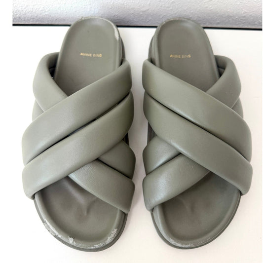 Anine Bing Lizzie Slides Sage Green Womens US 8