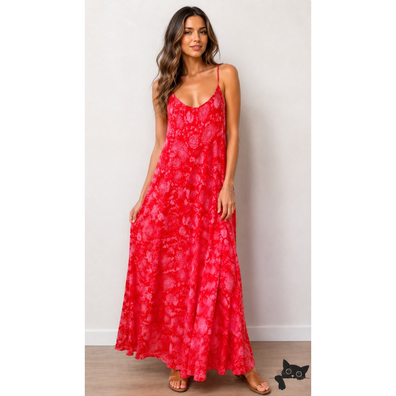 Lush Red & Pink Scoop Neck Open Tie Back Floral Print Boho Midi Sun dress S