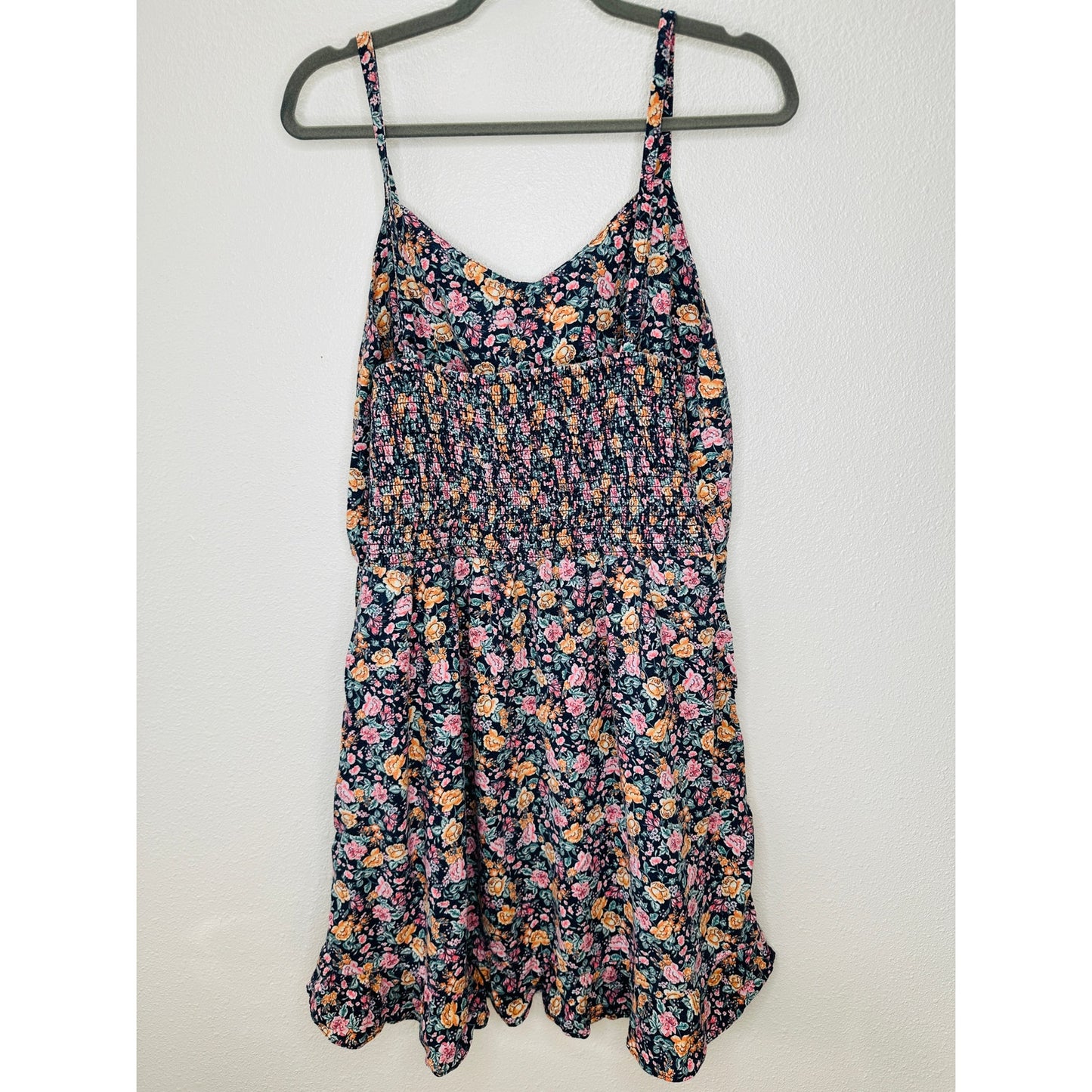 Old Navy Blue Multi Color Floral V-Neck Smocked Back Summer Dress XL