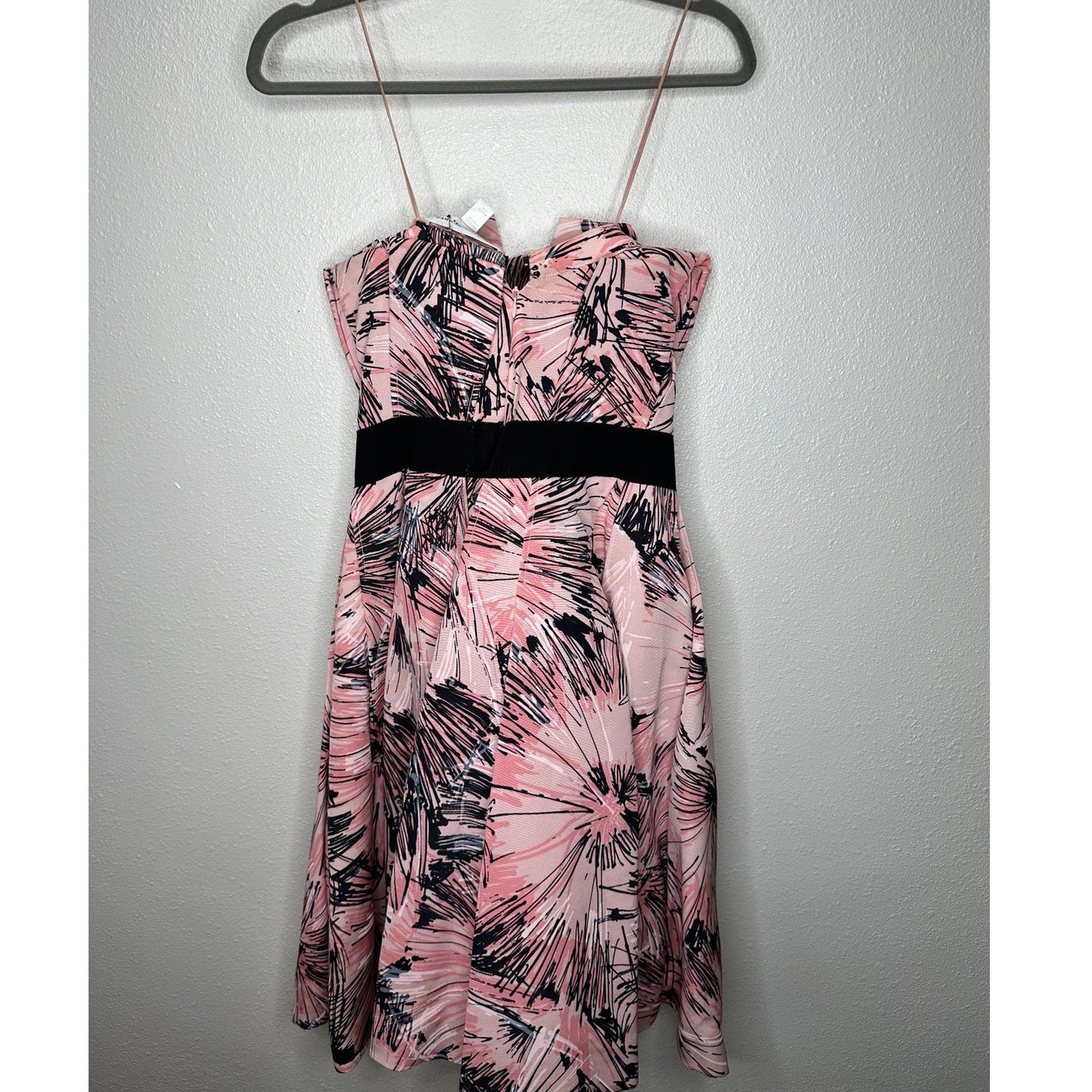 NWT Carolina Herrera Pink Black Splash Parasol Print Faille Strapless Cocktail Dress S