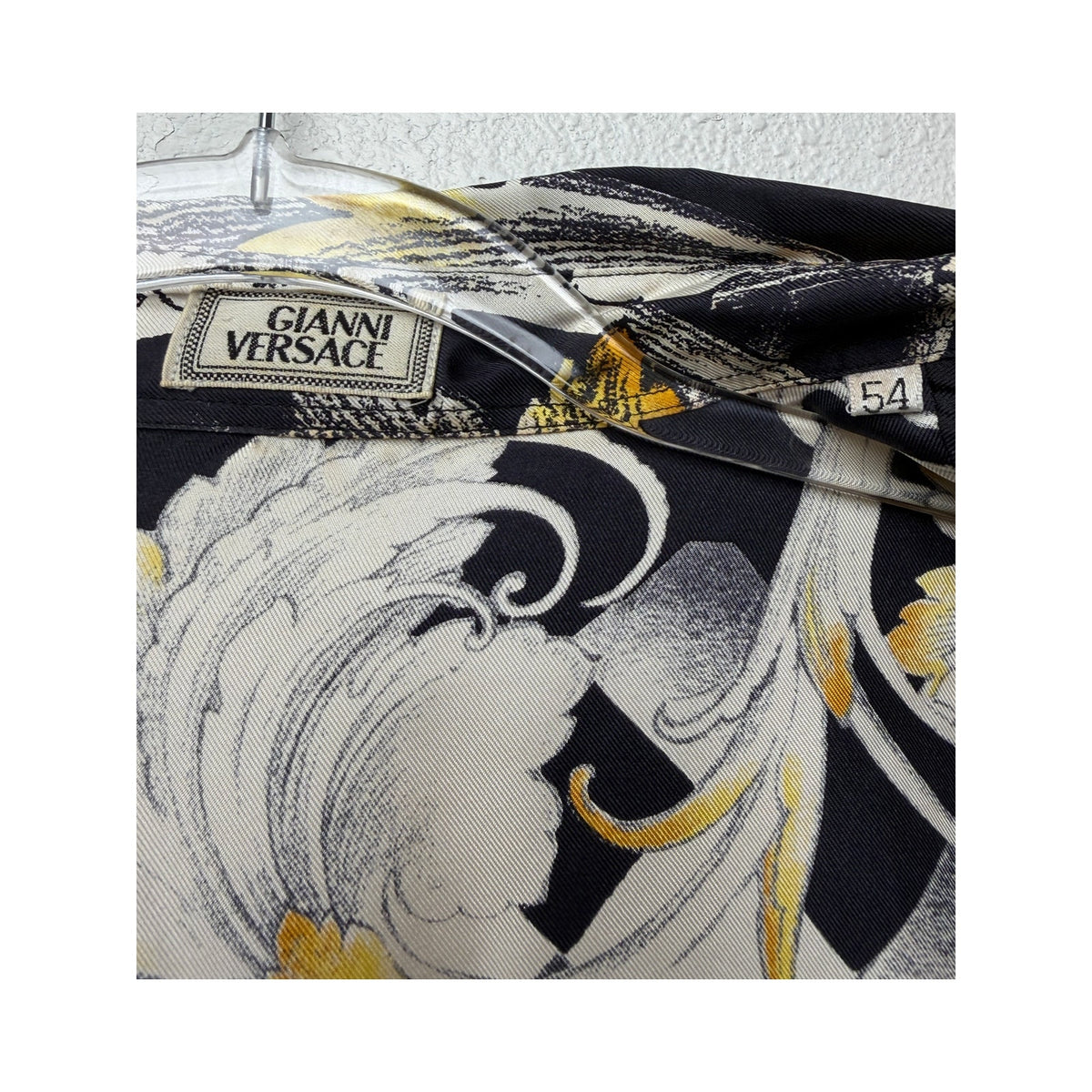 Vintage Gianni Versace Il Leone Barocco Lion Silk Shirt Black Yellow Men's XL