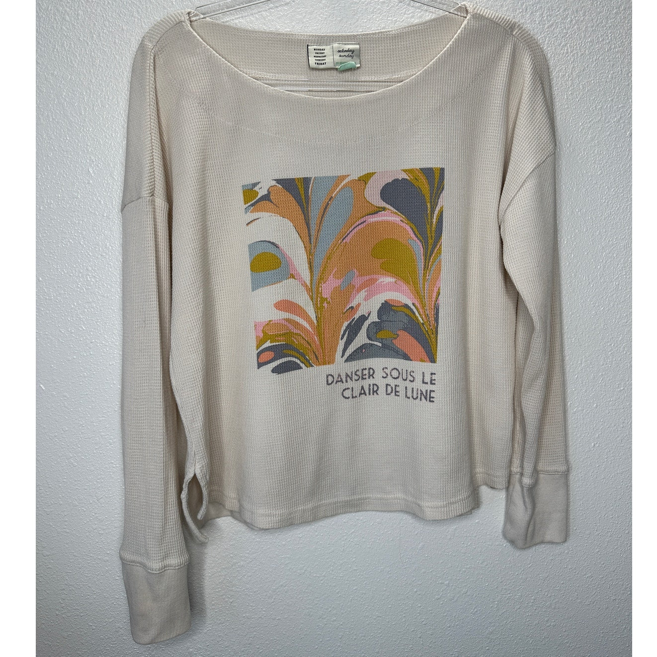 Saturday/Sunday Cream Catrina Thermal Long Sleeve Waffle Top XS