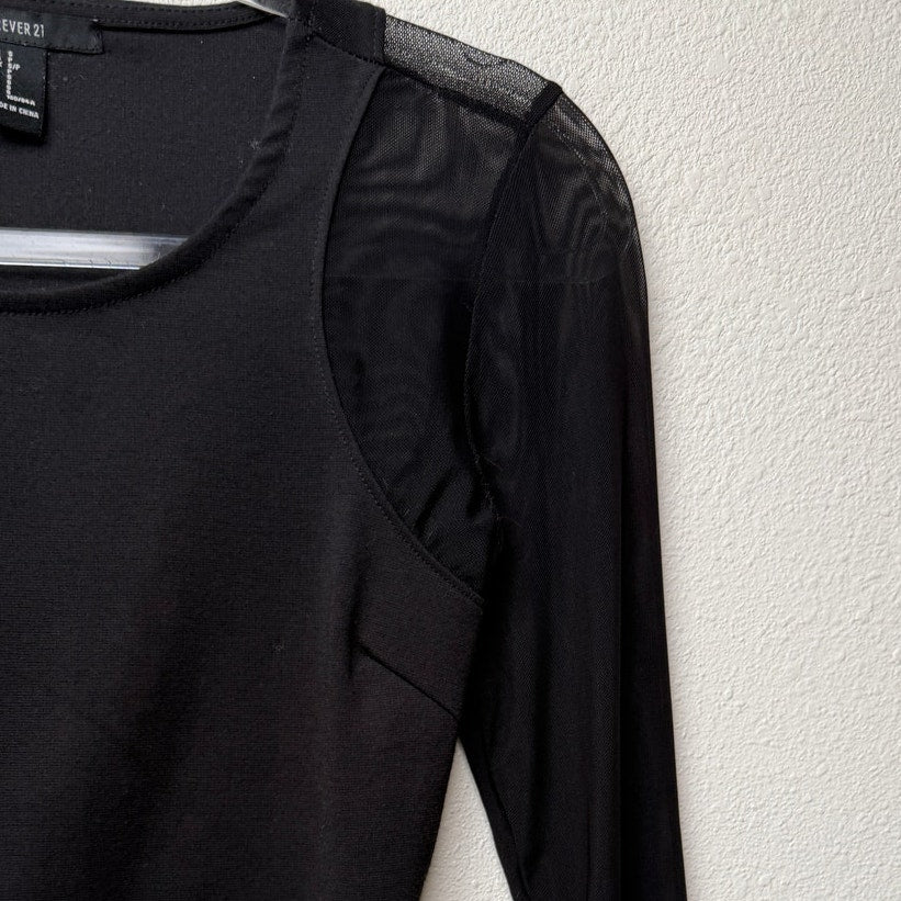 Forever 21 Black Mesh Long Sleeve Open Back Crop Top Size S