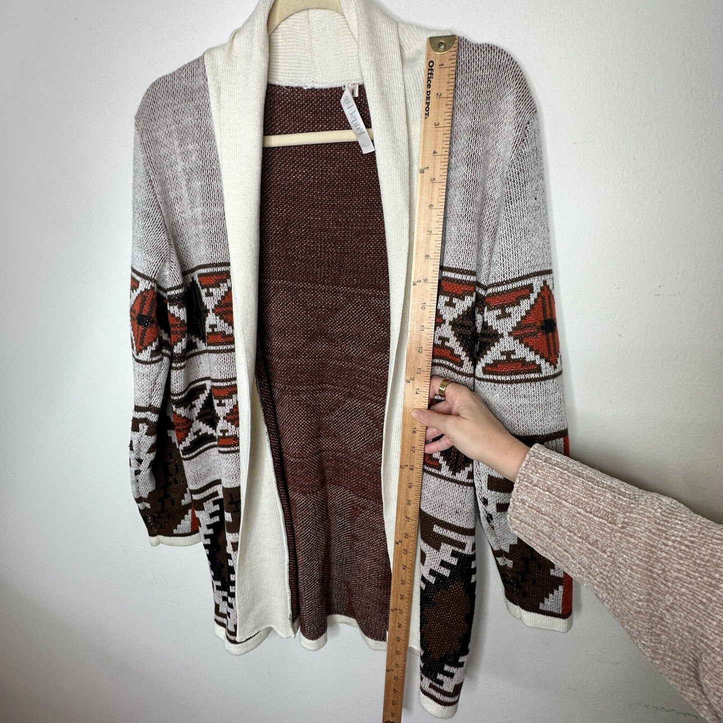 Mags & Pye Cream Brown Rust Native Aztec Print Longline Cardigan Sweater Medium