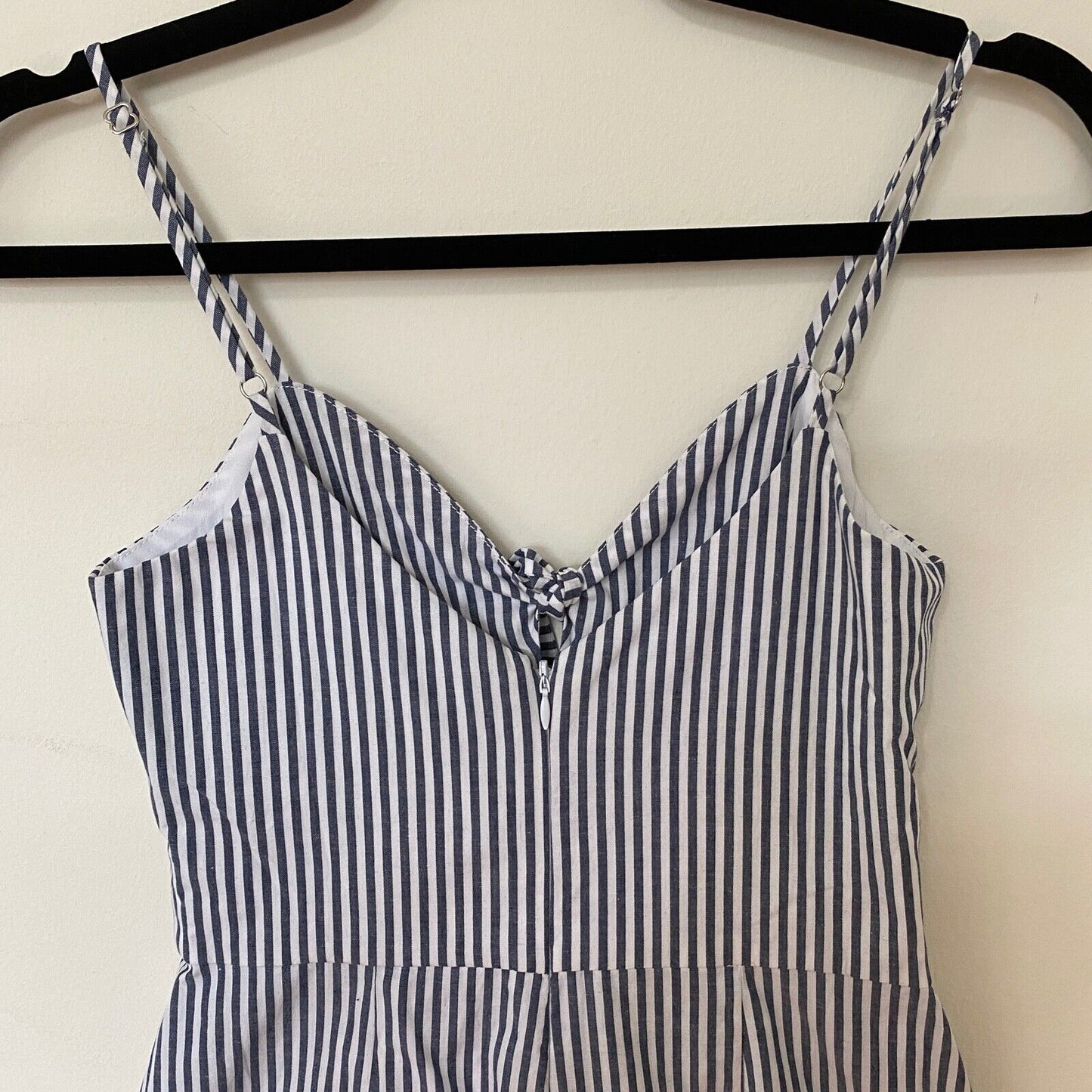 WAYF Massa Front Tie-Knot Pockets Blue White Pin Striped Jumpsuit Romper XS