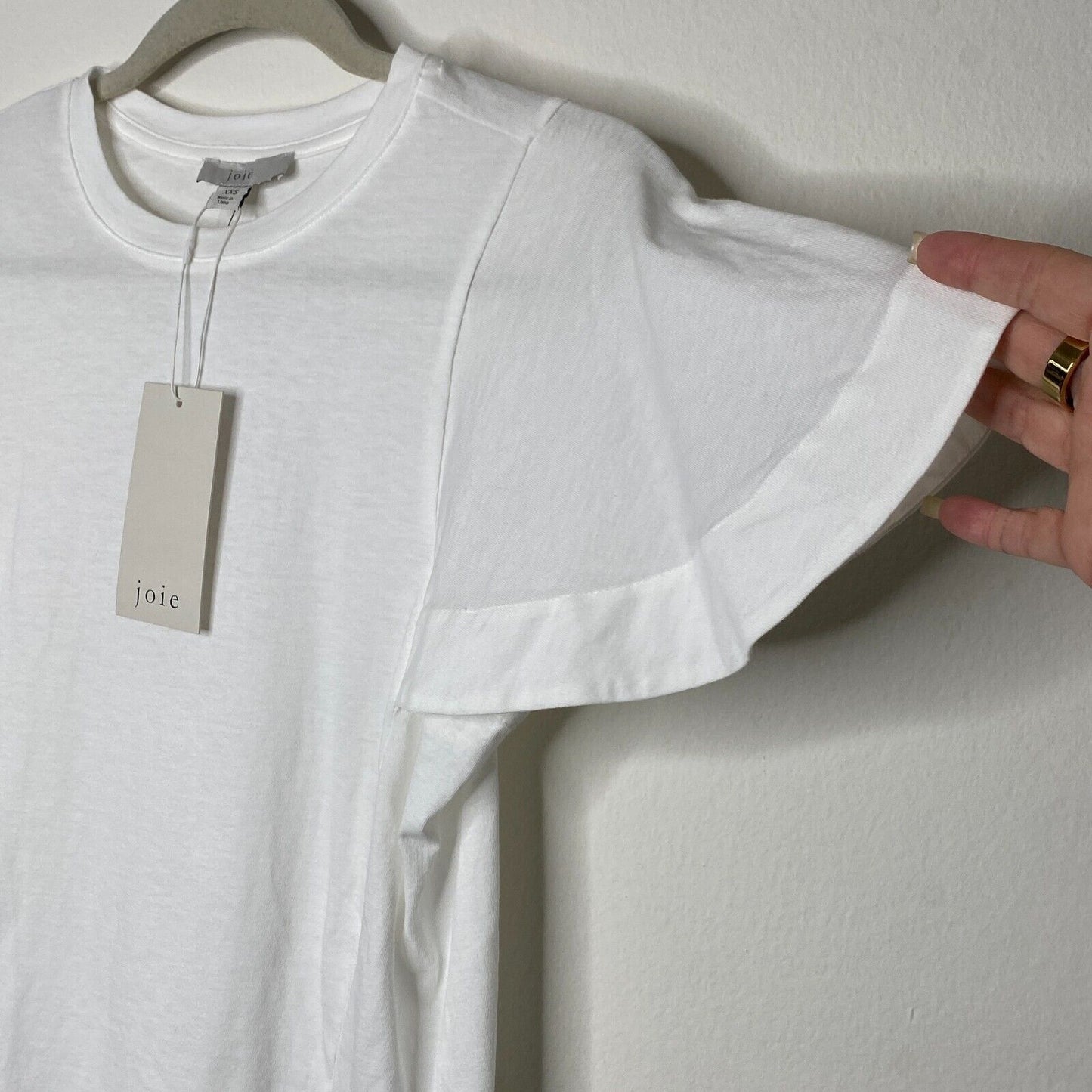 NWT Joie Aeowin Cotton White Short Flutter Sleeve Crew Neck Relaxed T-shirt XXS