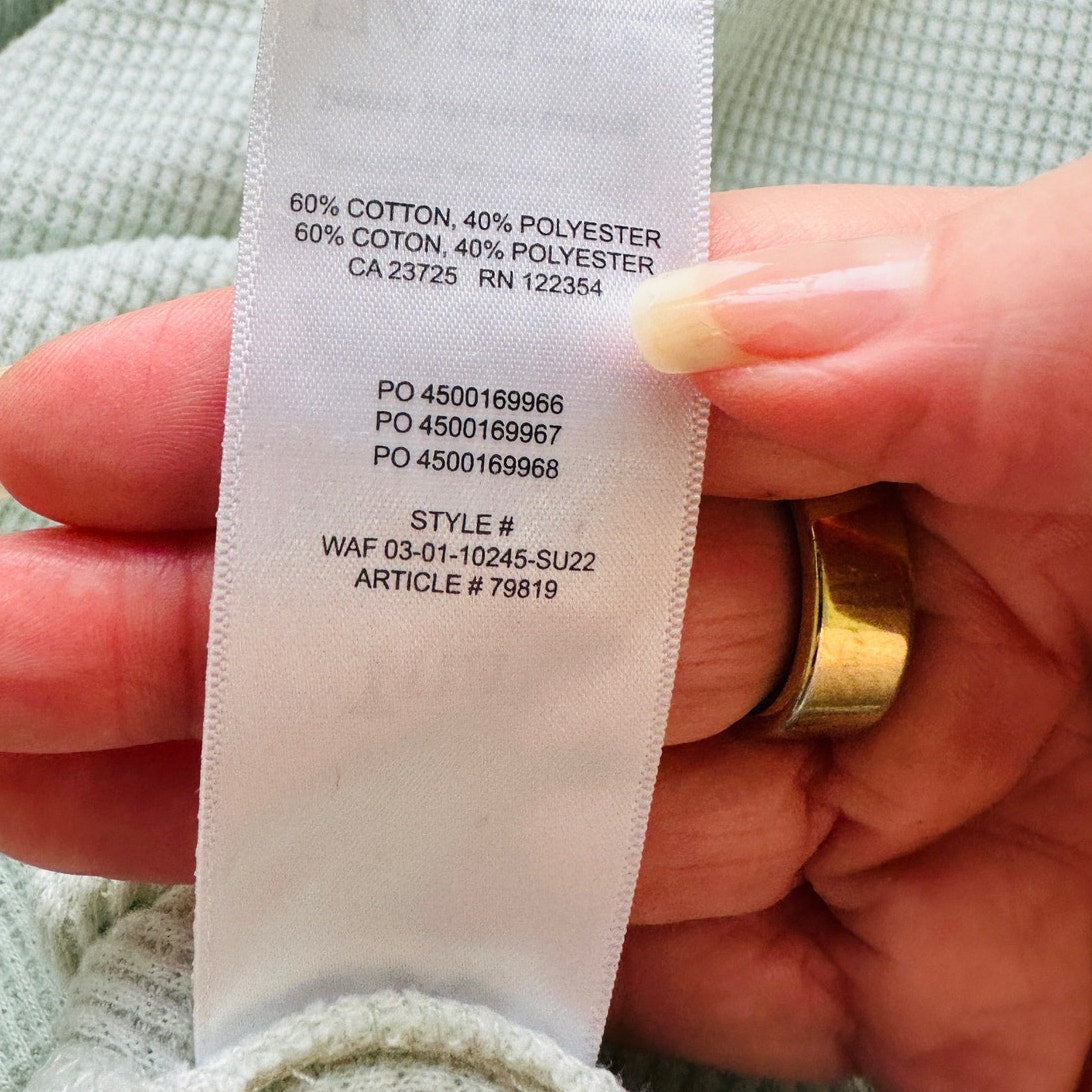 Aritzia TNA Light Mint Green Waffle Knit Long Sleeve Crop Sweater XS