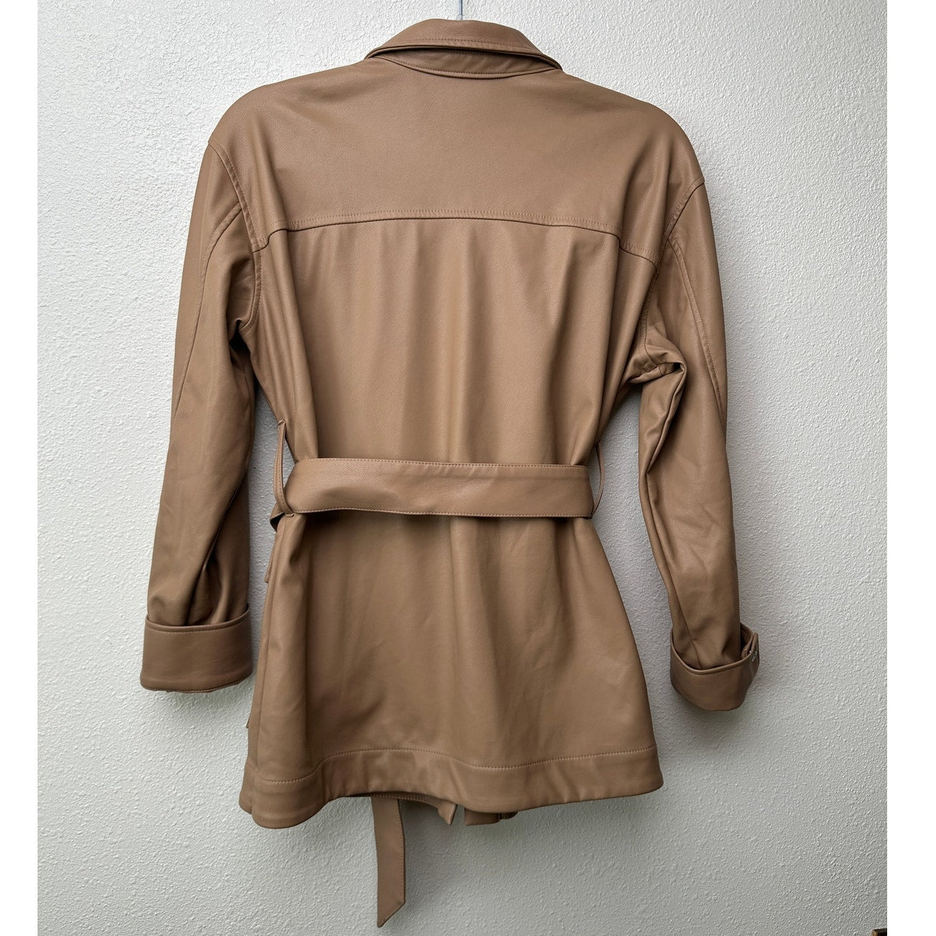 L’Academie Mocha Faux Leather Belted Jacket XXS