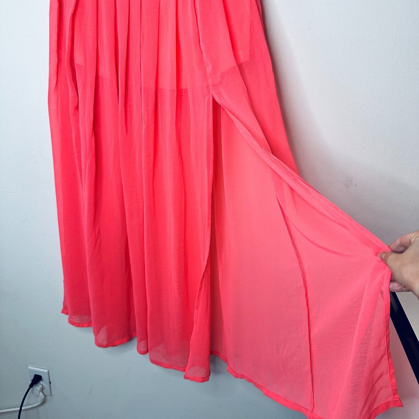 Love Riche Pink Flowy Sheer Maxi Attached Short Slip Silver Shimmer Waist L