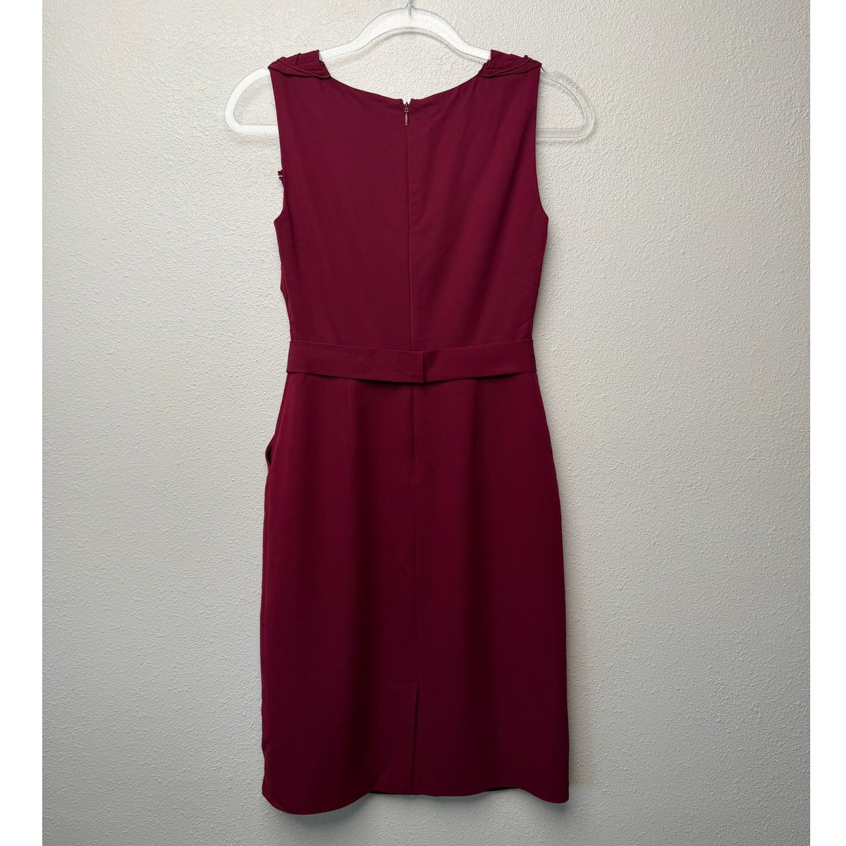 Elie Tahari Burgundy Ruffle Shoulder Sleeveless Sheath Dress Women's US 0