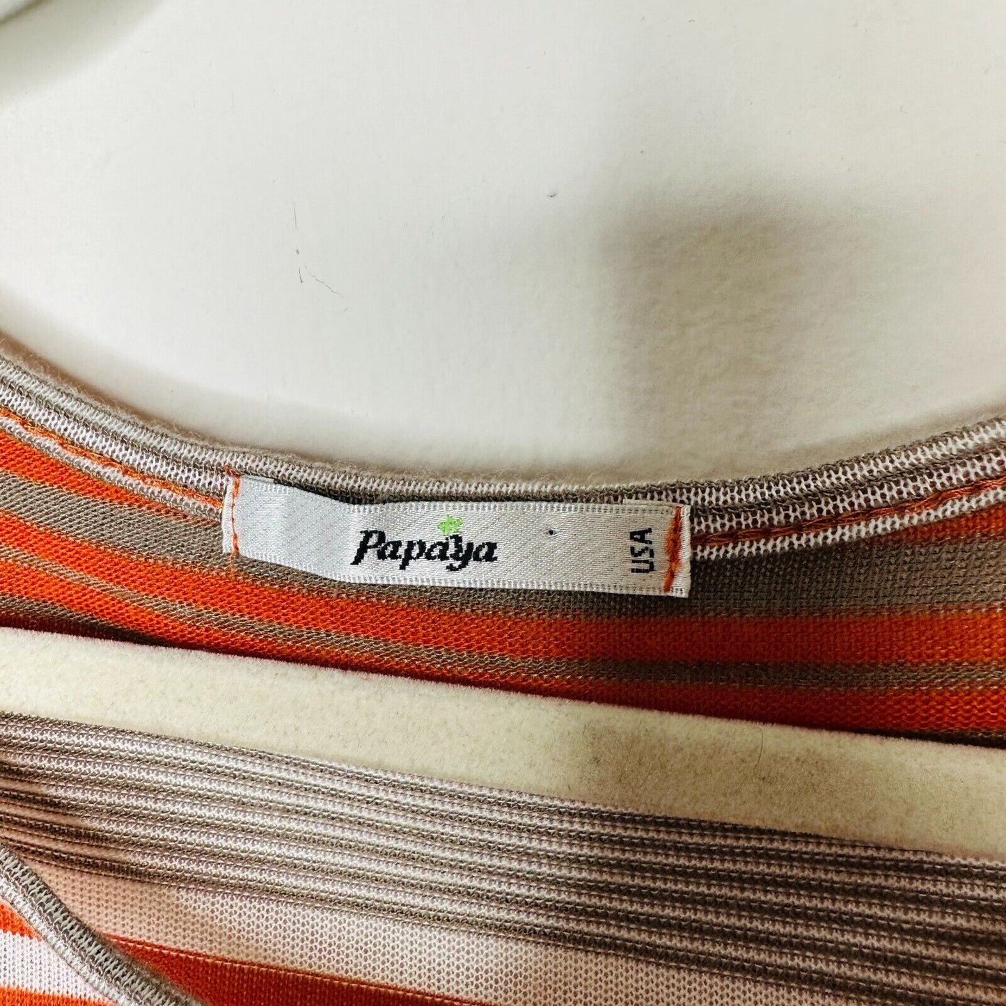 Papaya Casual White Orange Tan Striped Short Sleeve Crop Scoop Neck Tee Medium