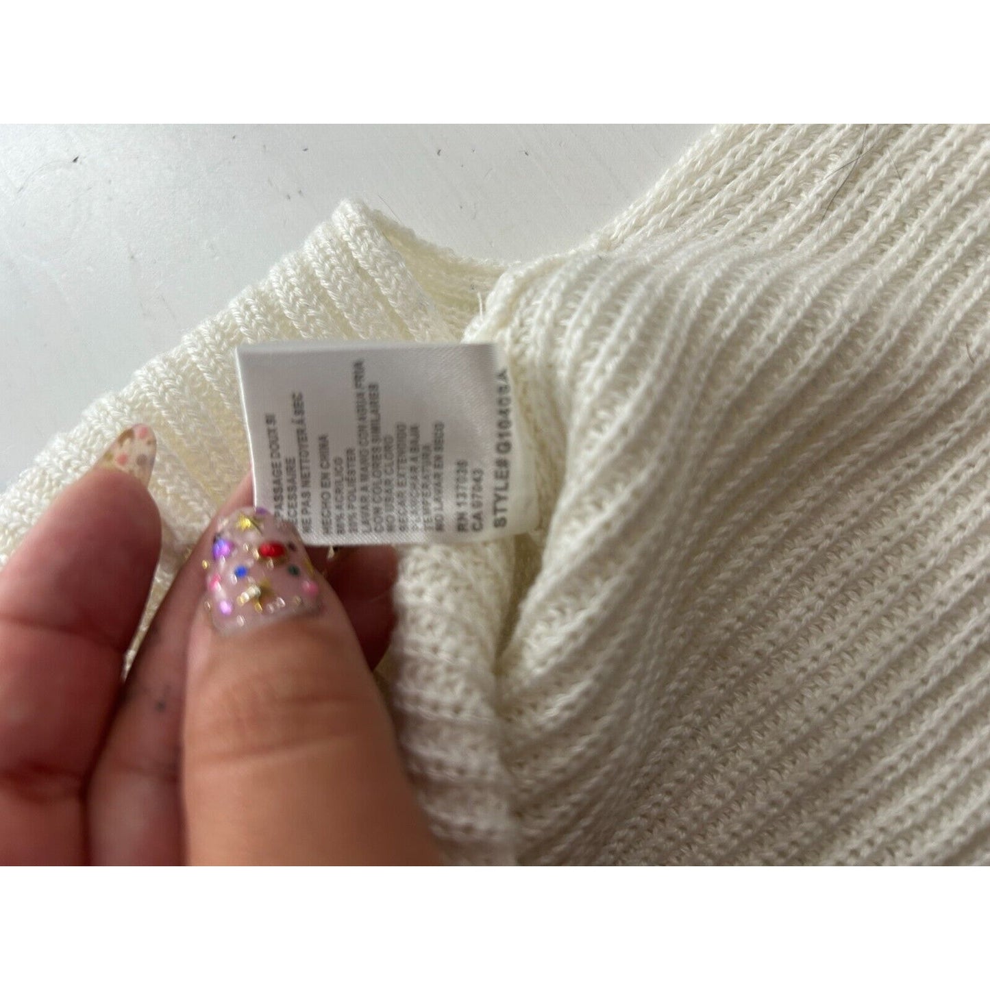 Lovemarks White Ivory Knit Short Cuffed Sleeve High Low Round Neck Sweater S